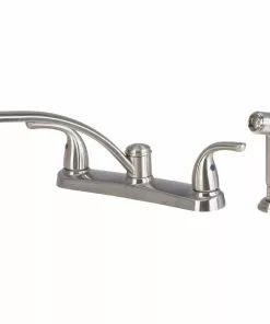 Home Impressions Dual Handle Metal Lever Kitchen Faucet With Side Spray, Brushed Nickel