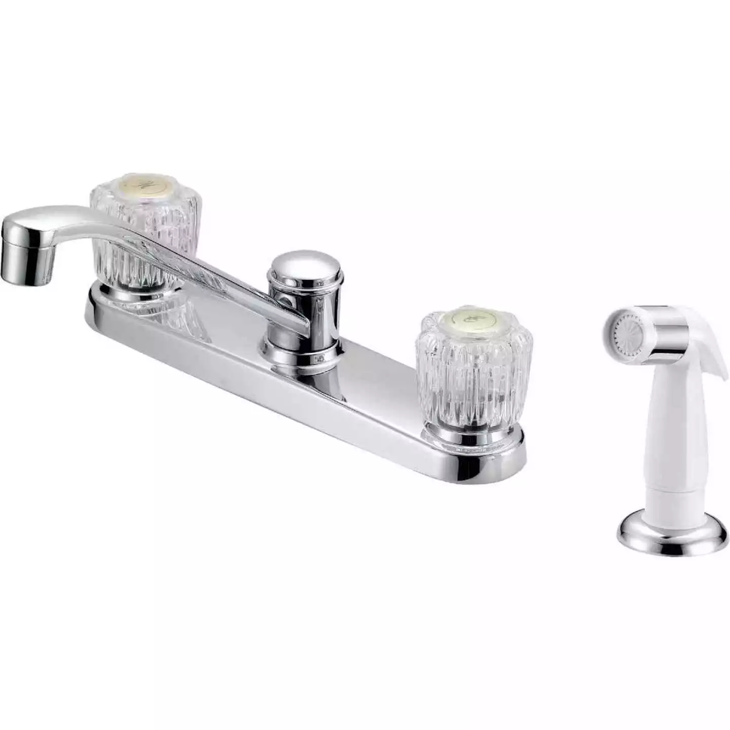 Home Impressions Dual Handle Double Acrylic Knob Kitchen Faucet With Side Spray, Chrome