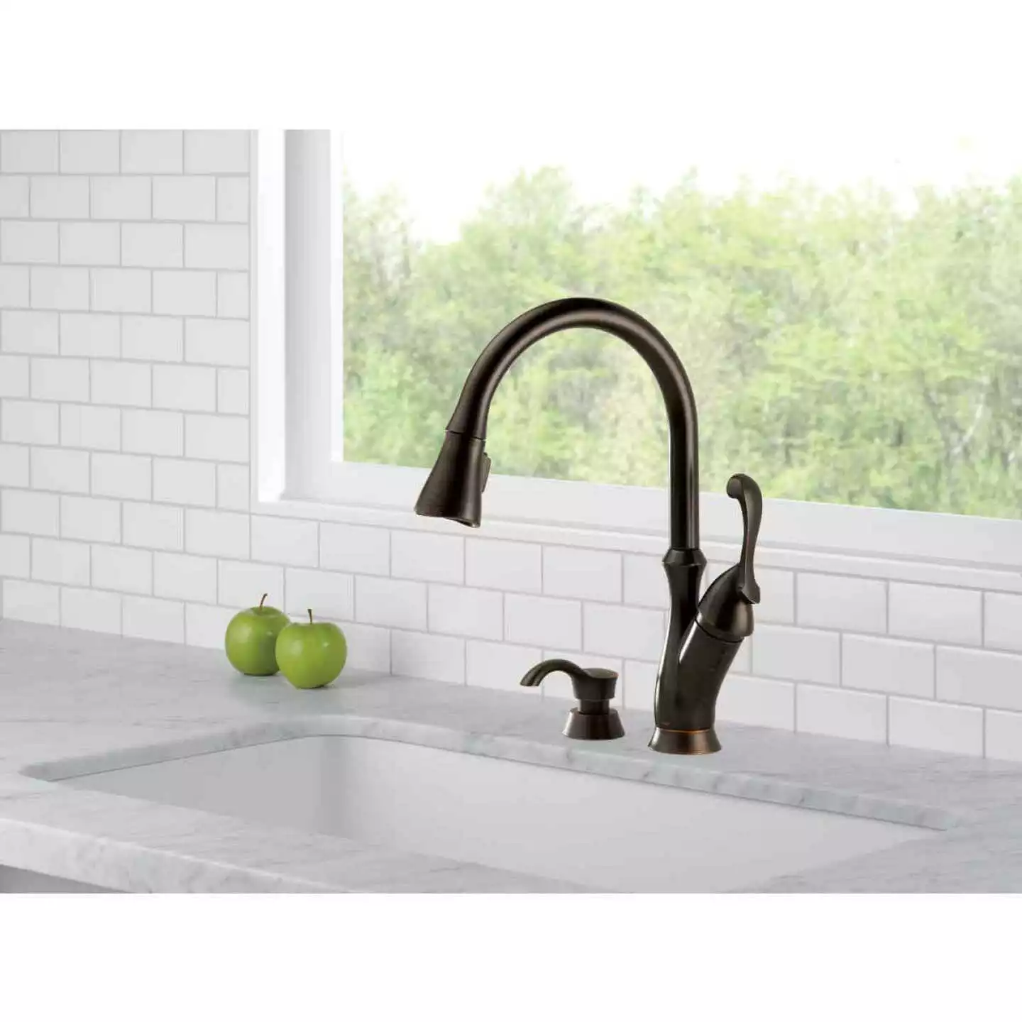 Delta Arabella Single Handle Lever Pull-Down Kitchen Faucet With Soap Dispenser, Venetian Bronze - Image 3