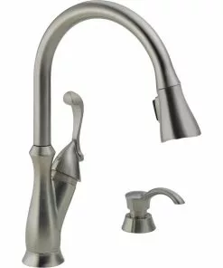 Delta Arabella Single Handle Lever Pull-Down Kitchen Faucet With Soap Dispenser, Stainless