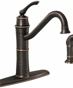 Moen Wetherly Single Handle Lever Kitchen Faucet With Side Spray, Mediterranean Bronze