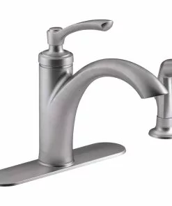 Kohler Linwood Single Handle Lever Kitchen Faucet With Side Spray, Stainless