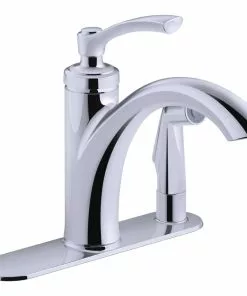 Kohler Linwood Single Handle Lever Kitchen Faucet With Integrated Spray, Chrome