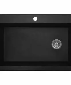 Karran Single Bowl 33 In. X 22 In. X 9 In. Deep Matte Black Quartz Kitchen Sink, Top Mount