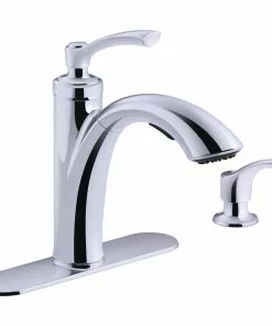 Kohler Linwood Single Handle Lever Pull-Out Kitchen Faucet With Soap Dispenser, Chrome