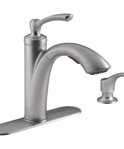 Kohler Linwood Single Handle Lever Pull-Out Kitchen Faucet With Soap Dispenser, Stainless