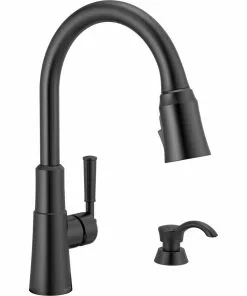 Delta Valo Single Handle Pull-Down Kitchen Faucet With Soap Dispenser, Matte Black