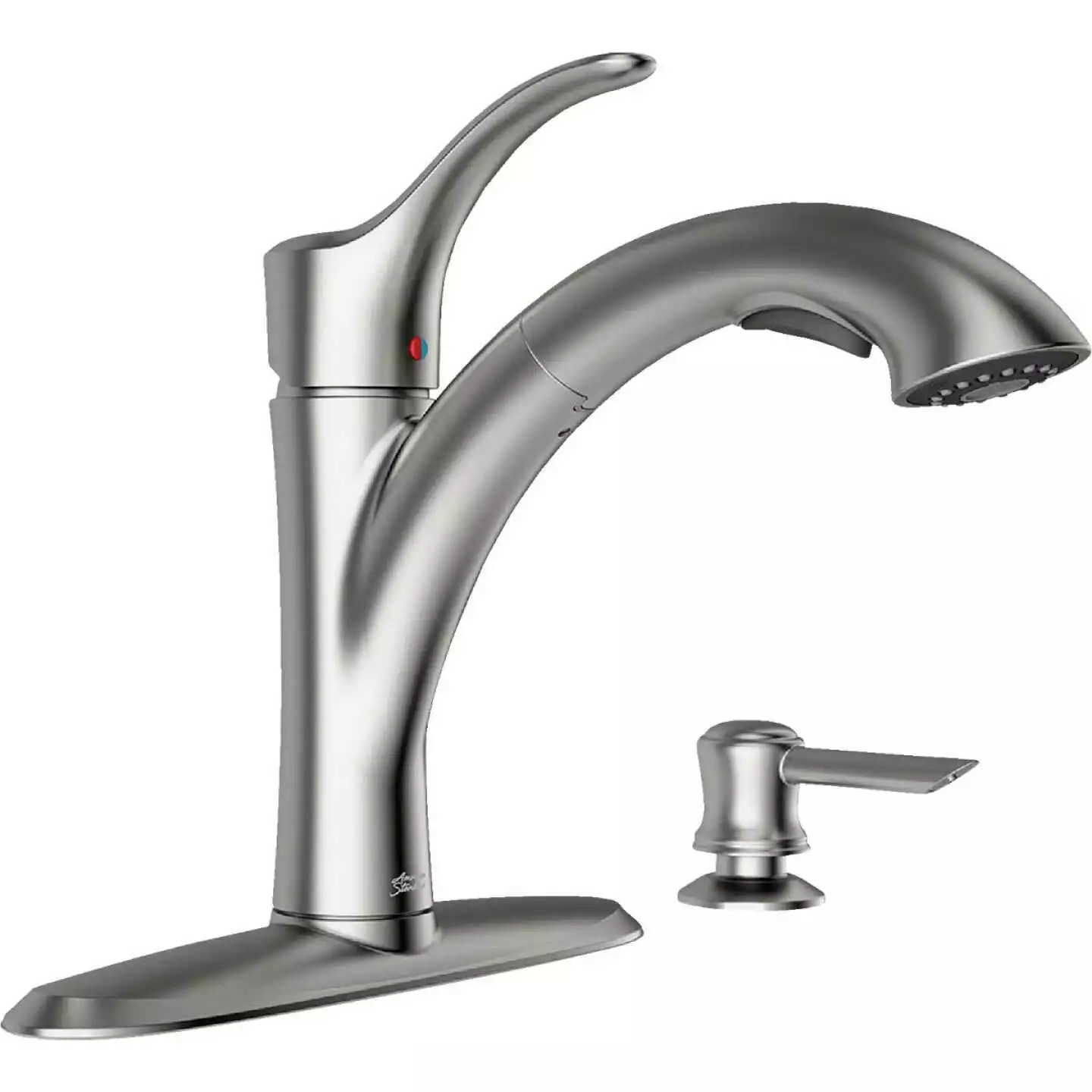 American Standard Mesa Single Handle Lever Pull-Down Kitchen Faucet With Soap Dispenser, Stainless Steel