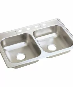 Elkay Double Bowl 33 In. X 22 In. X 6 In. Deep Luster Stainless Steel Kitchen Sink