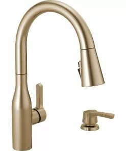 Delta Marca Single Handle Pull-Down Kitchen Faucet With Soap Dispenser, Champagne Bronze
