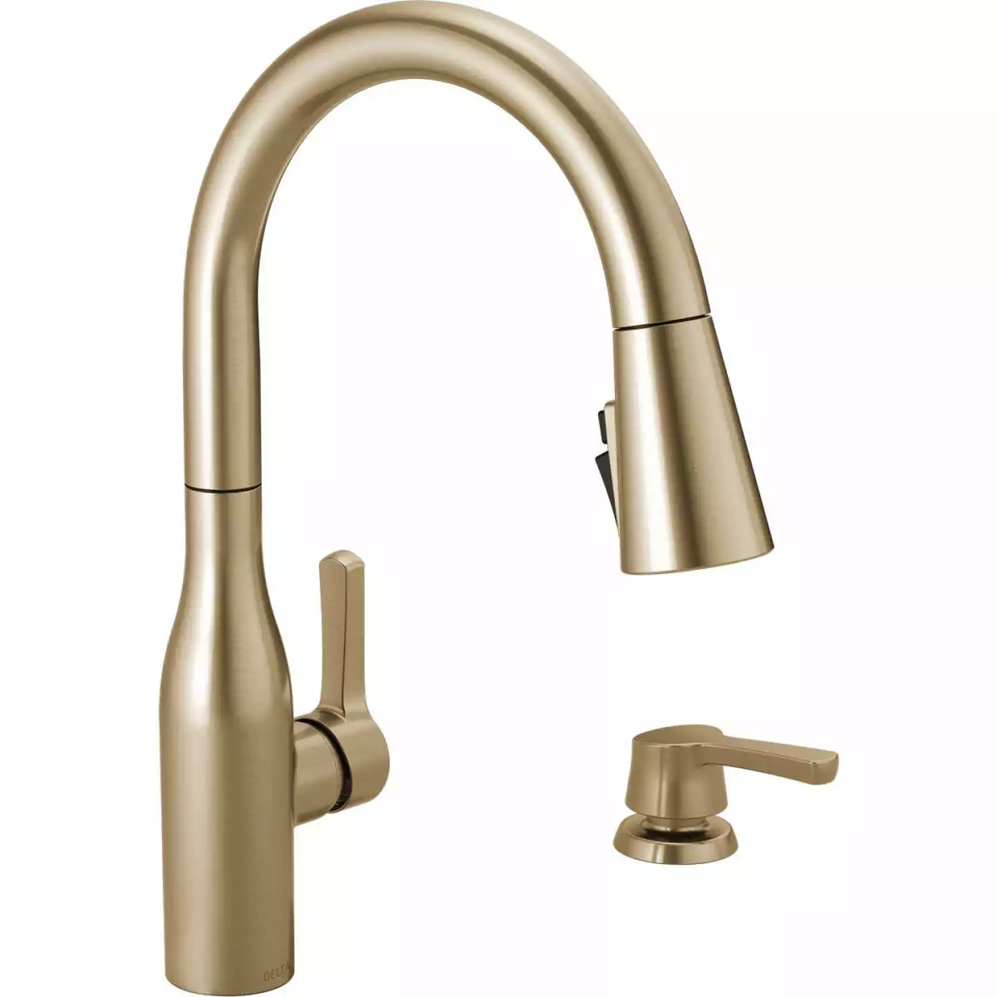 Delta Marca Single Handle Pull-Down Kitchen Faucet With Soap Dispenser, Champagne Bronze