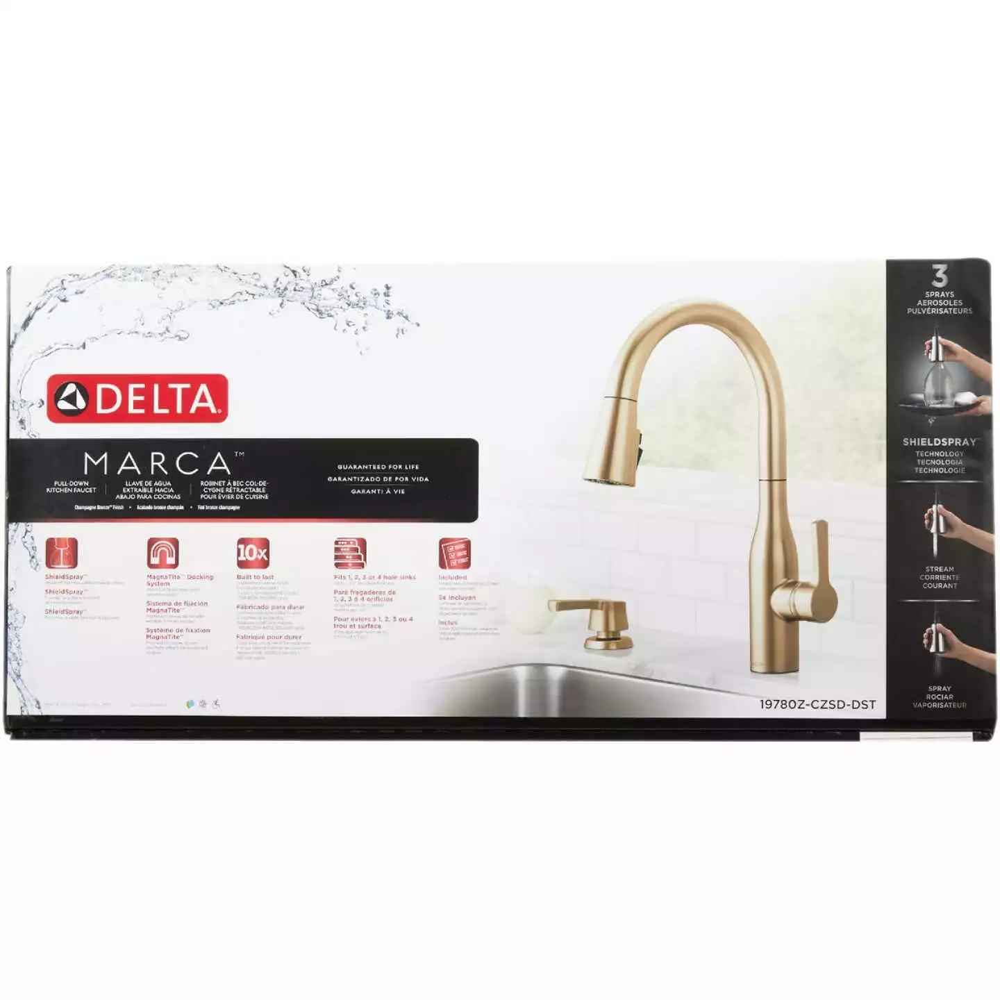 Delta Marca Single Handle Pull-Down Kitchen Faucet With Soap Dispenser, Champagne Bronze - Billede 3