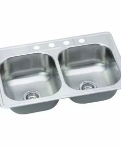 Elkay Dayton Double Bowl 33 In. X 22 In. X 8-1/16 In. Deep Stainless Steel Kitchen Sink, Top Mount