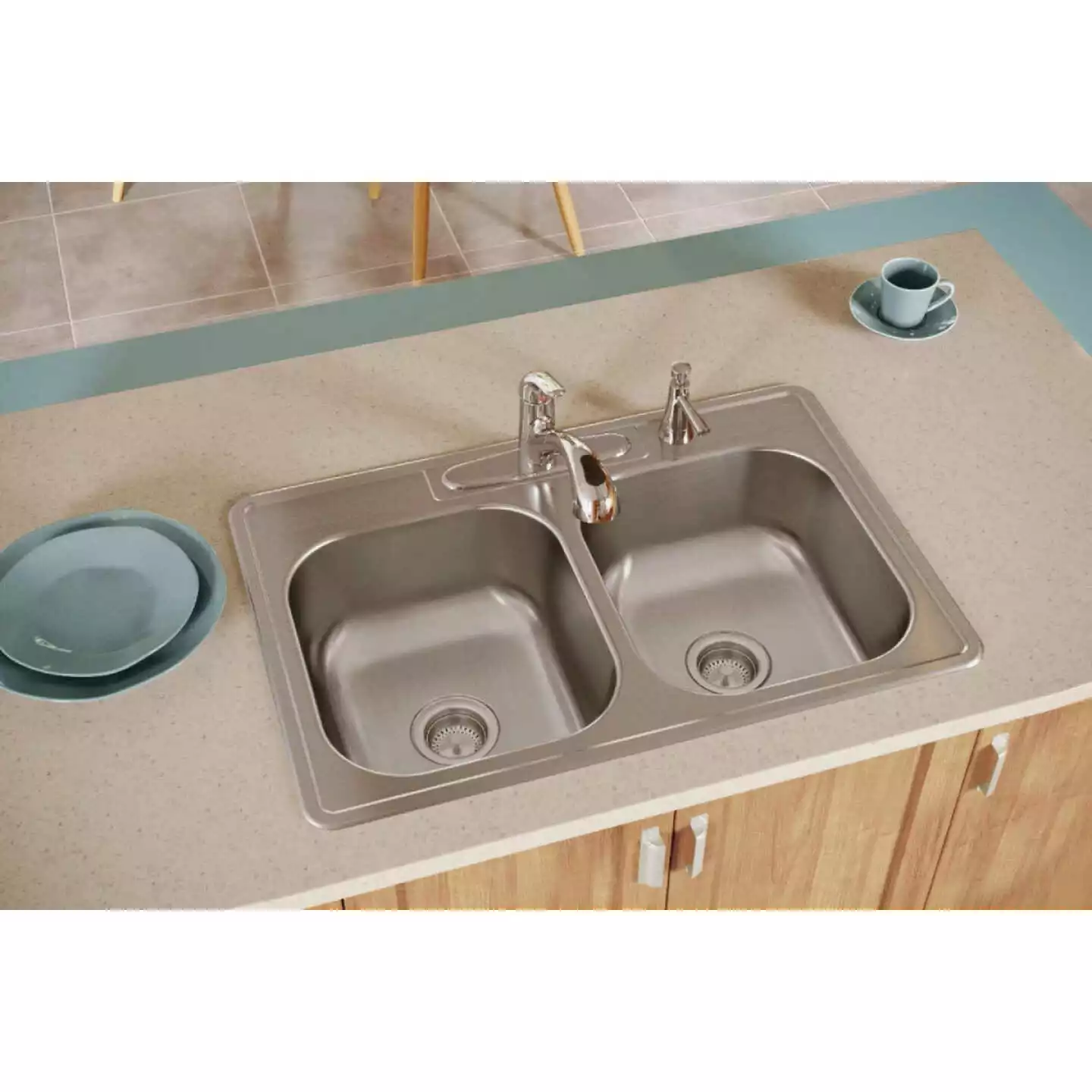 Elkay Dayton Double Bowl 33 In. X 22 In. X 8-1/16 In. Deep Stainless Steel Kitchen Sink, Top Mount - Image 2