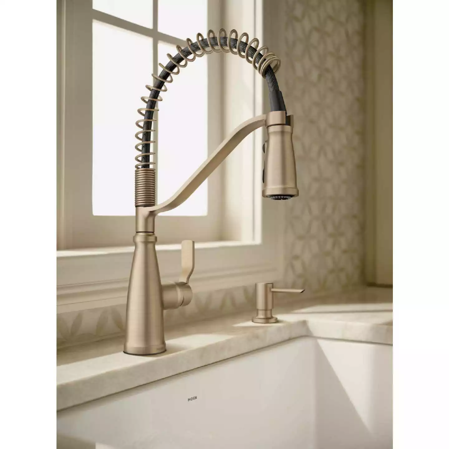 Moen Nolia Single Handle Pull-Down Kitchen Faucet, Bronzed Gold - Image 3