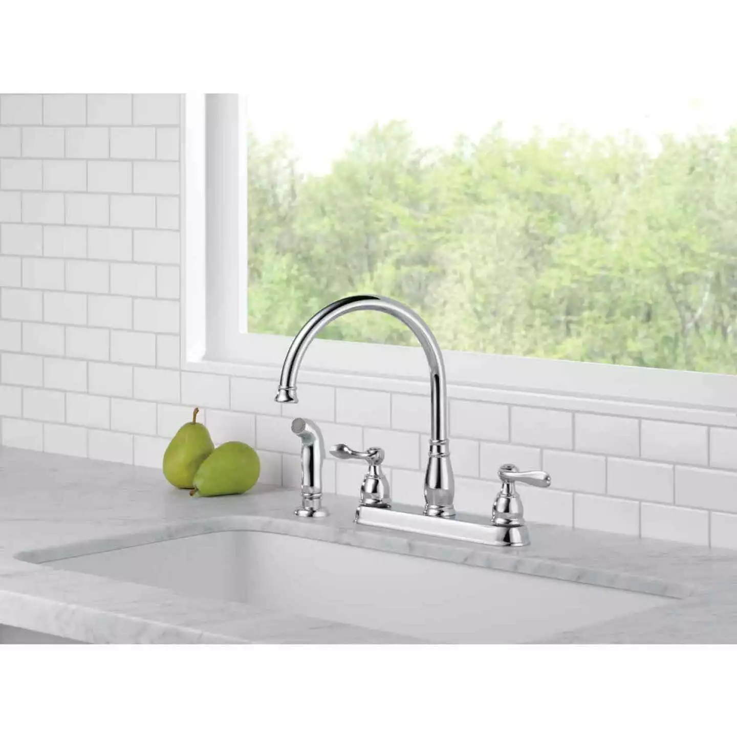 Delta Windemere Dual Handle Lever Kitchen Faucet With Side Spray, Stainless - Billede 4