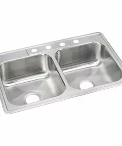 Elkay Double Bowl 33 In. X 22 In. X 8 In. Deep Satin Stainless Steel Kitchen Sink