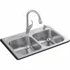 Sterling Southhaven All-in-One Double Bowl 33 In. X 22 In. X 8 In. Deep Stainless Steel Top Mount Kitchen Sink Kit