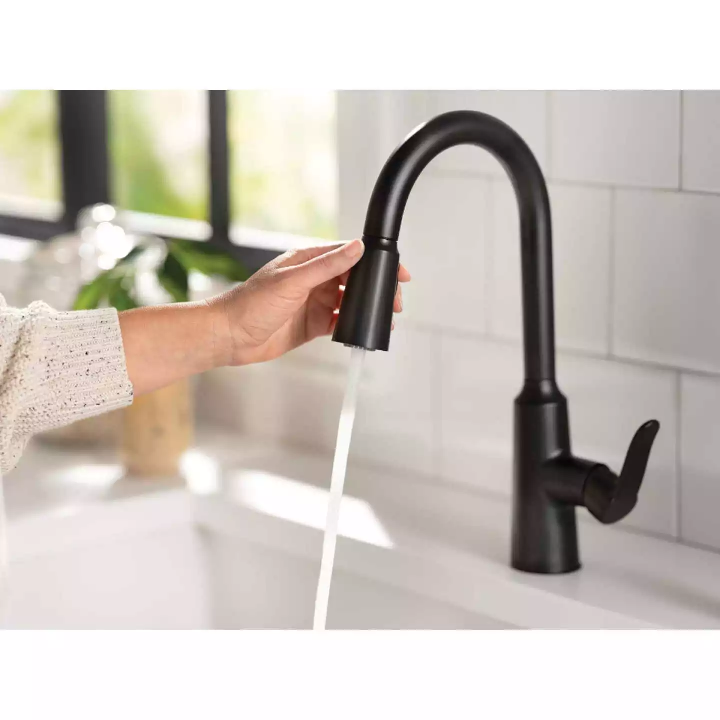 Moen Edwyn Single Handle Pull-Down Kitchen Faucet With Soap Dispenser, Matte Black - Image 2