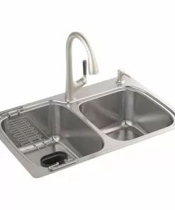 Kohler All-in-One Double Bowl 33 In. X 22 In. X 9 In. Deep Stainless Steel Kitchen Sink Kit, Top/Under Mount