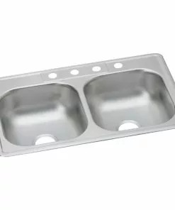 Elkay Dayton Double Bowl 33 In. X 22 In. X 7-1/16 In. Deep Stainless Steel Kitchen Sink