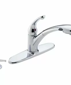 Delta Signature Single Handle Lever Pull-Out Kitchen Faucet With Soap Dispenser, Chrome