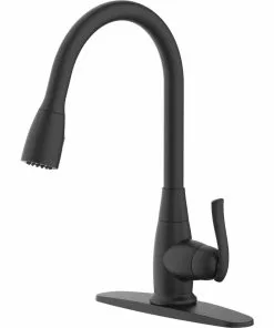 Home Impressions Single Handle Metal Lever Pull-Down Kitchen Faucet, Matte Black