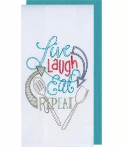 Kay Dee Designs Live Laugh Eat Repeat Embroidered Kitchen Towel (2-Pack)